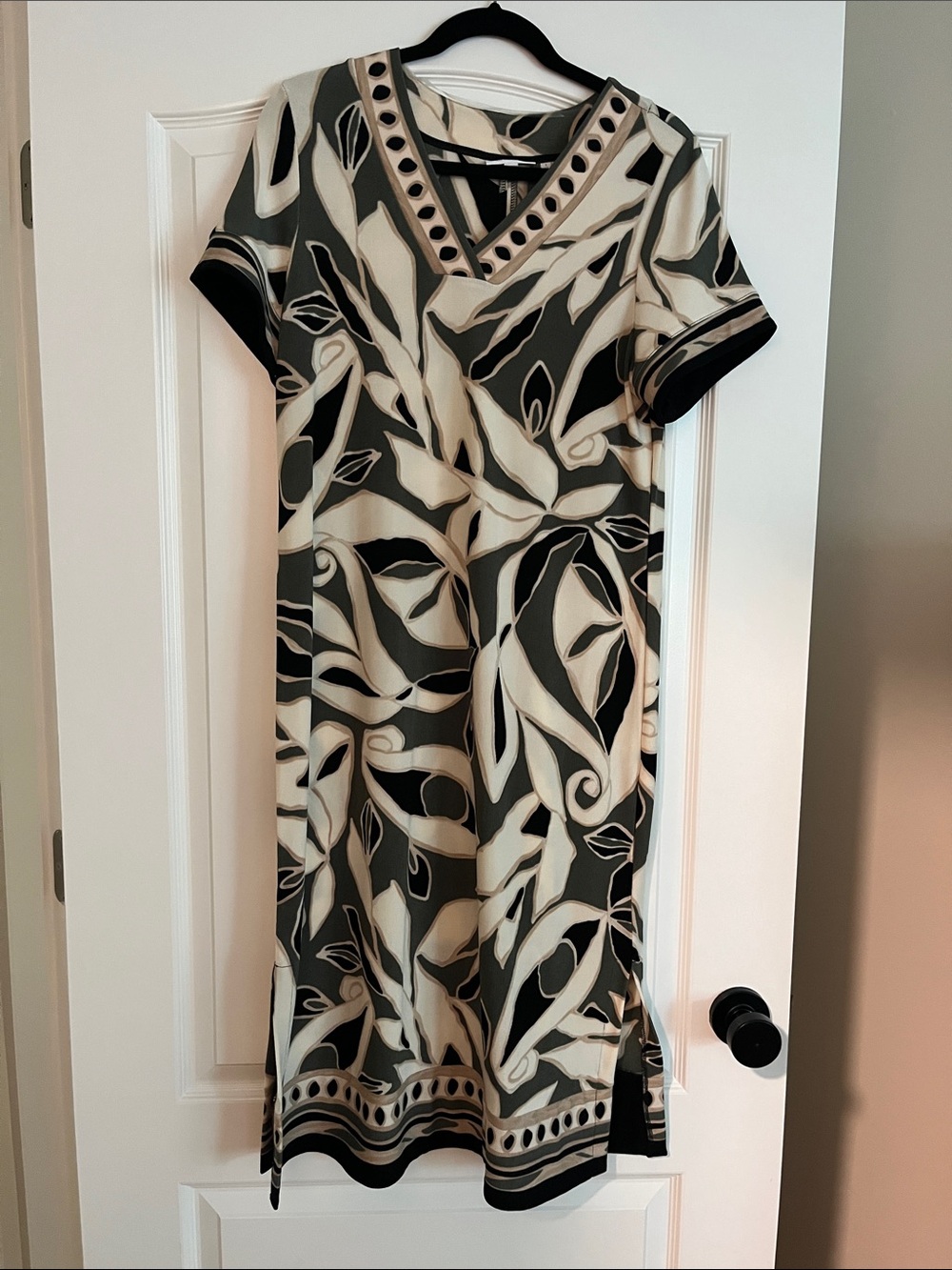 Chico's Black and Cream V-Neck Midi Dress